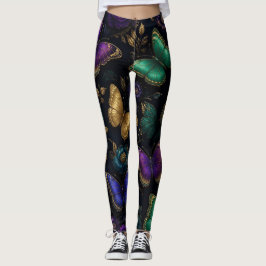 Legging Padrão de Borboleta Elegante Escuro