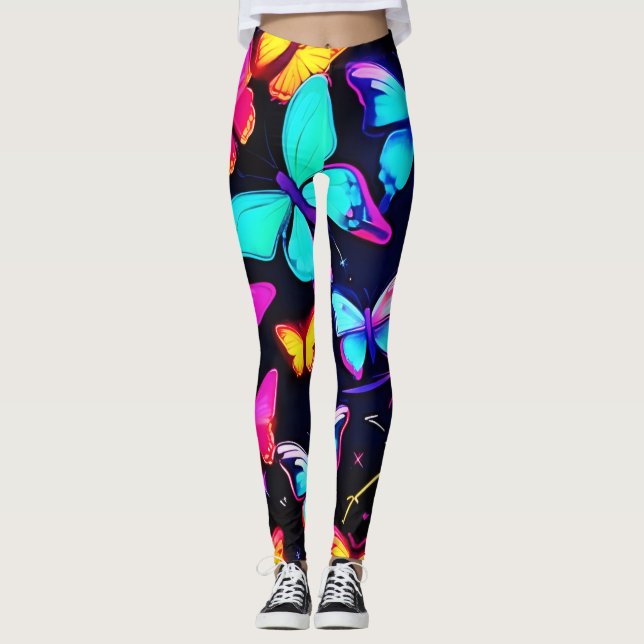 Legging Padrão de borboleta neon (Frente)