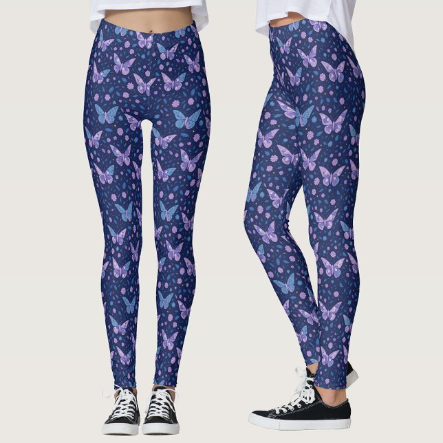 Legging Padrão de Borboleta Roxo-Roxo-Romântica (Criador carregado)