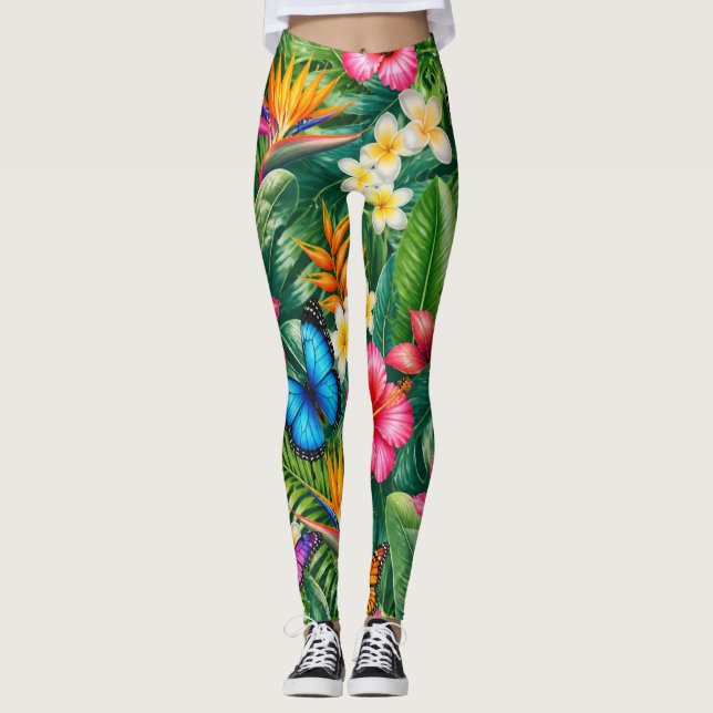Legging Padrão de Borboleta Tropical (Frente)