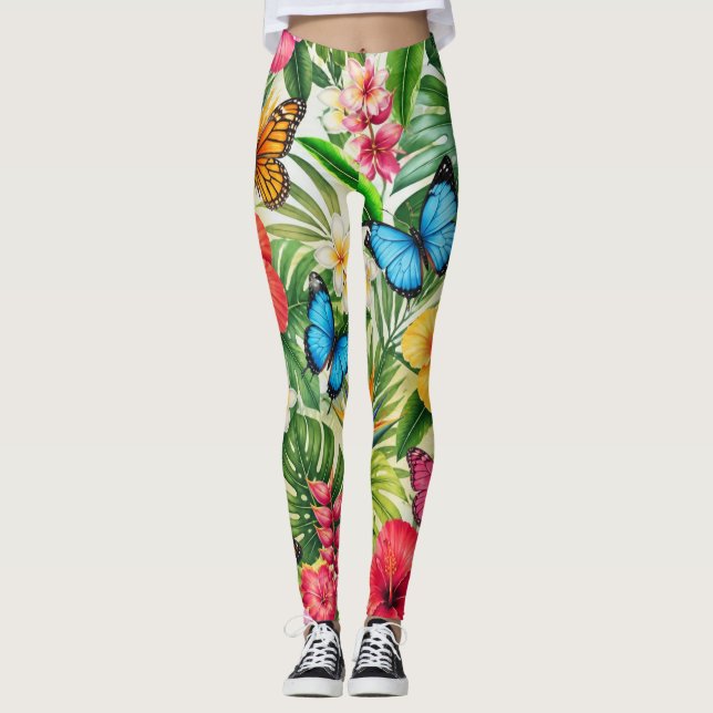 Legging Padrão de Borboleta Tropical (Frente)