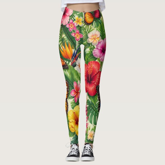 Legging Padrão de Borboleta Tropical (Frente)