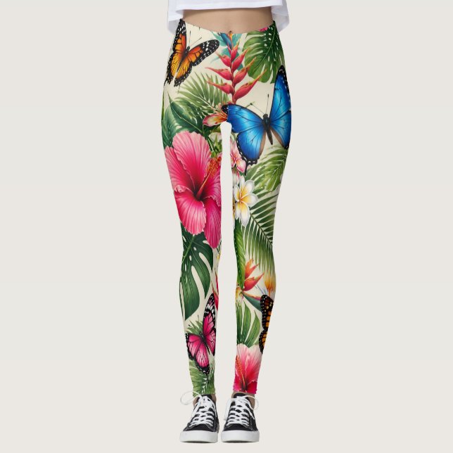 Legging Padrão de Borboleta Tropical (Frente)