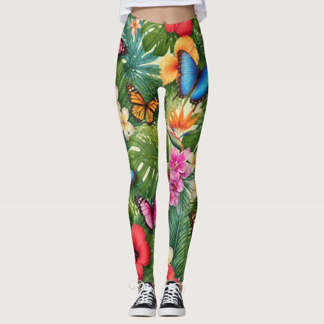 Legging Padrão de Borboleta Tropical (Frente)