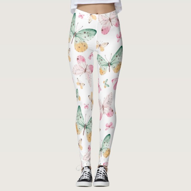 Legging Padrão de Borboletas Aquarela (Frente)