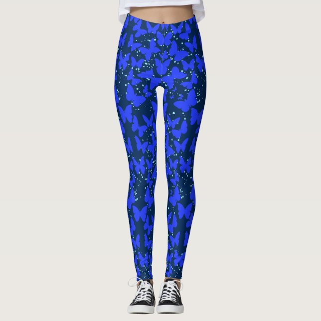 Legging Padrão de Borboletas Azuis C01.b Dblue BG (Frente)