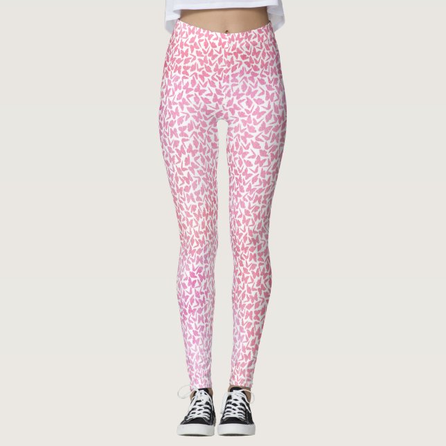 Legging Padrão de Borboletas de Aquarela Rosa (Frente)