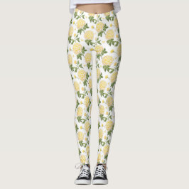 Legging Padrão de Borboletas Florais de Hidrangea Amarela 