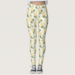 Legging Padrão de Borboletas Florais de Hortênsia Amarela 