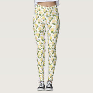 Legging Padrão de Borboletas Florais de Hydragea Amarela E