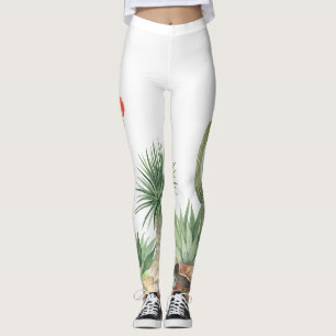 Legging Padrão de Borda de Aquarela Cactos Bloqueando