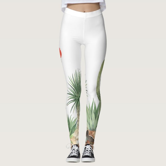 Legging Padrão de Borda de Aquarela Cactos Bloqueando (Frente)