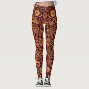 Legging Padrão de bordado de paisley de margarida grená Ar