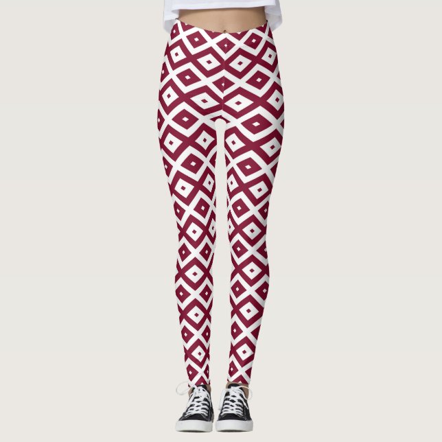 Legging Padrão de borgonha e diamante branco (Frente)