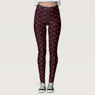 Legging Padrão de borgonha e diamante preto