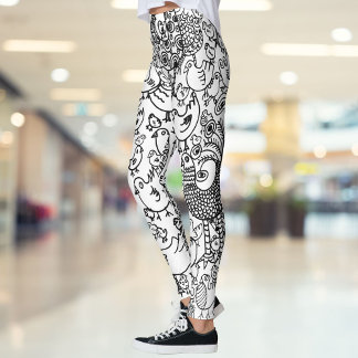 Legging Padrão de Brancos Brancos e Pretos Modernos