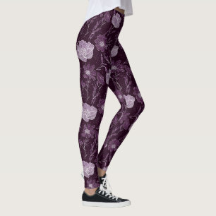 Legging Padrão de Brilhantes Florais Roxos