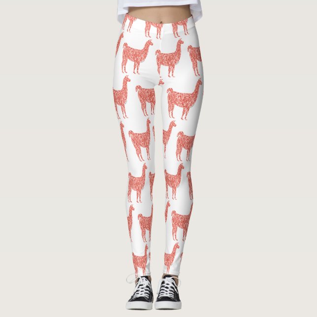 Legging Padrão de brilho de coral rosa Llama Sparkles (Frente)
