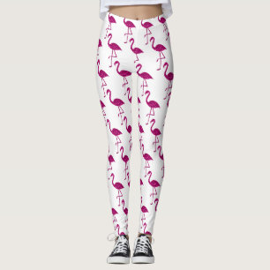 Legging Padrão de brilho rosa de flamingo brilhante branco