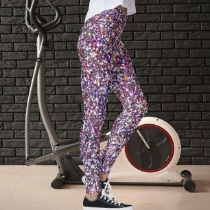 Legging Padrão de Brilho Roxo Cinza Rosa Magenta Moderno