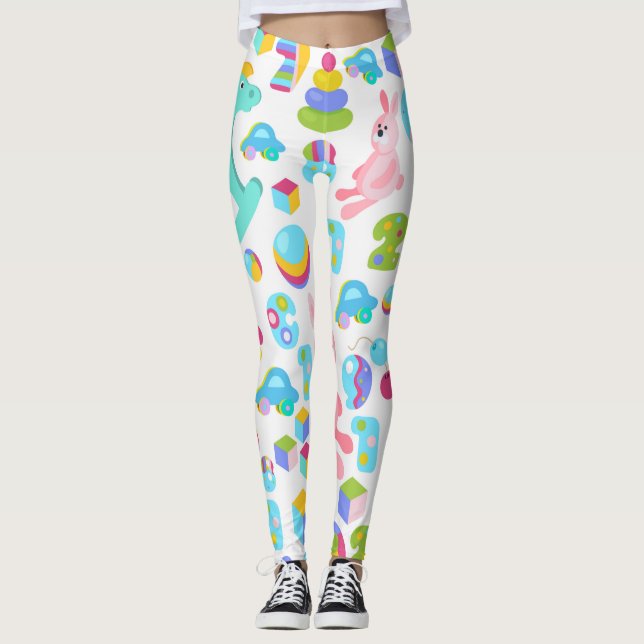 Legging Padrão de brinquedo infantil com urso de pelúcia (Frente)