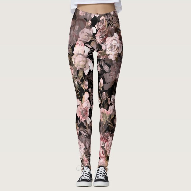 Legging Padrão de Buquê de Bud de Rosa de Aquarela (Frente)