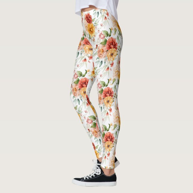 Legging Padrão de Buquê de Flor de Pêonias Vermelhas (Esquerda)