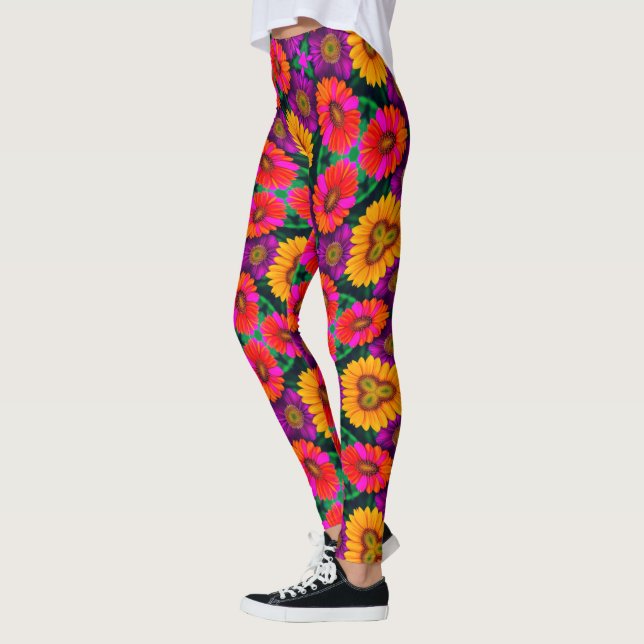 Legging Padrão de Buquê de margarida colorida (Esquerda)