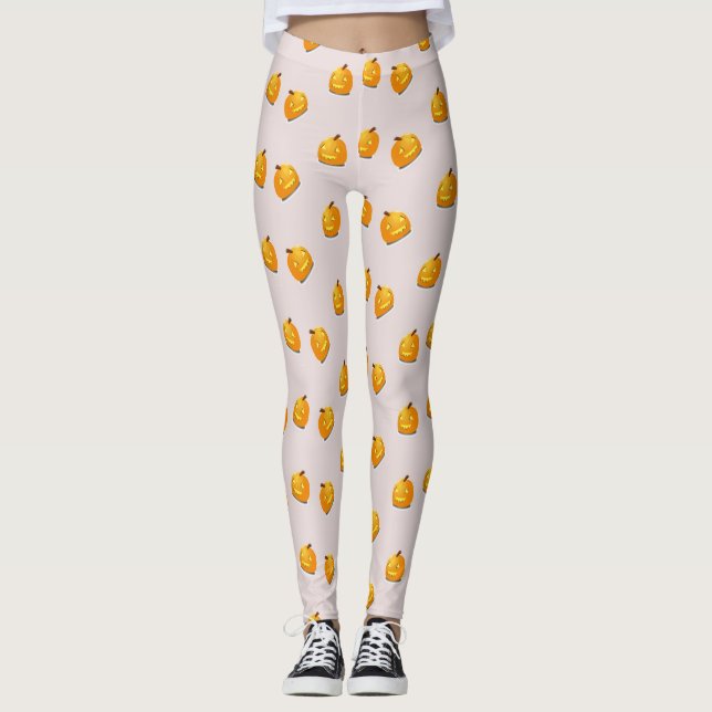 Legging Padrão de cabeça de abóbora laranja (Frente)
