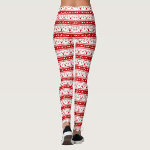 Legging Padrão de Cabeças de Veado de Natal Branco e Verme