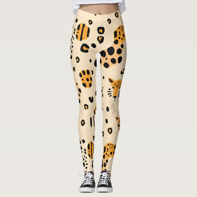 Legging Padrão de Cabeças Leopardo Reprodutor (Frente)