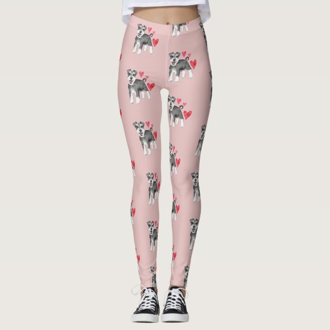 Legging Padrão de Cachorro Miniatura Schnauzer a Rosa (Frente)