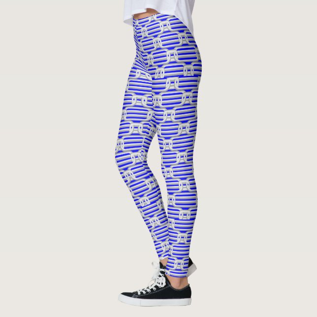 Legging Padrão de Cadeia Geométrica Azul (Esquerda)