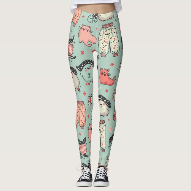 Legging padrão de calças de pajama com personagens brancos (Frente)