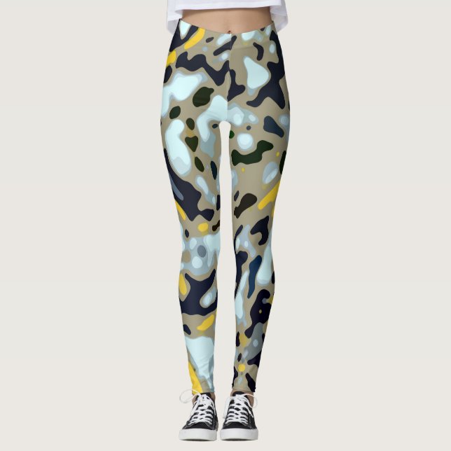 Legging Padrão de Camo - Branco Amarelo - Azul bege - Pret (Frente)