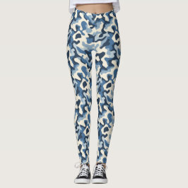 Legging Padrão de Camo Retroativo Azul, Branco e Preto