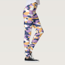 Legging Padrão de Camuflagem Amarelo Azul Violeta-Escuro