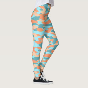 Legging Padrão de Camuflagem Azul de Turquesa Laranja