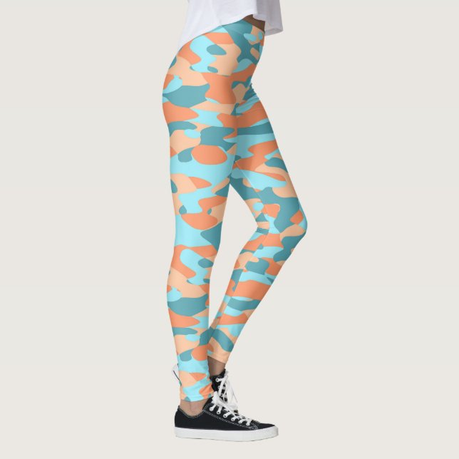 Legging Padrão de Camuflagem Azul de Turquesa Laranja (Direita)