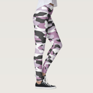 Legging Padrão de Camuflagem Branca de Cinzas Rosa Violet