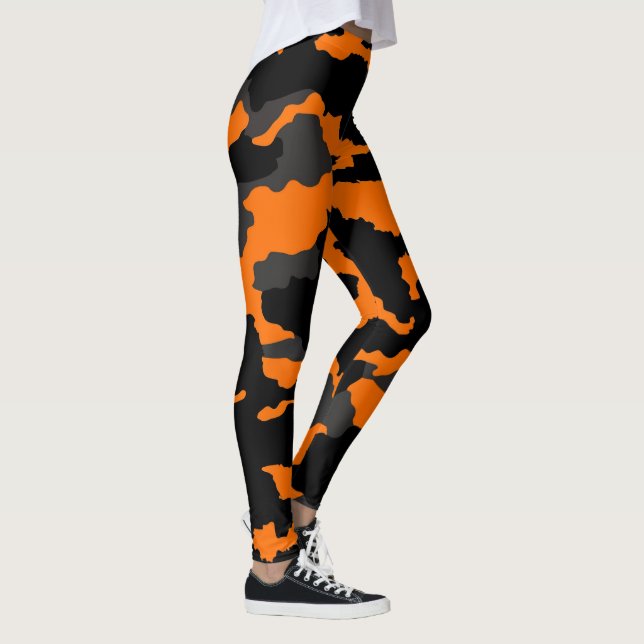 Legging Padrão de Camuflagem de Cinza Negra Laranja (Direita)