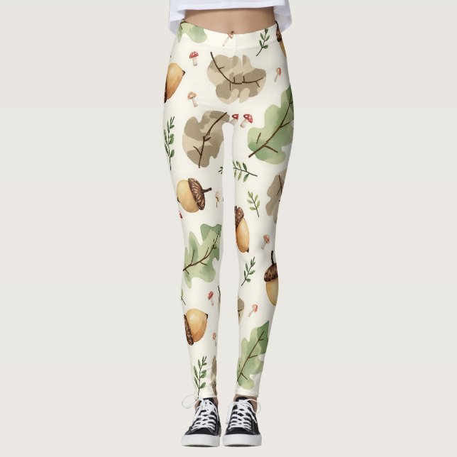 Legging Padrão de Camuflagem de Cogumelos e Folhas (Frente)