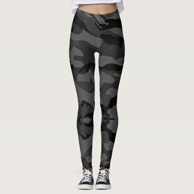 Legging padrão de camuflagem militar preto cinza (Frente)
