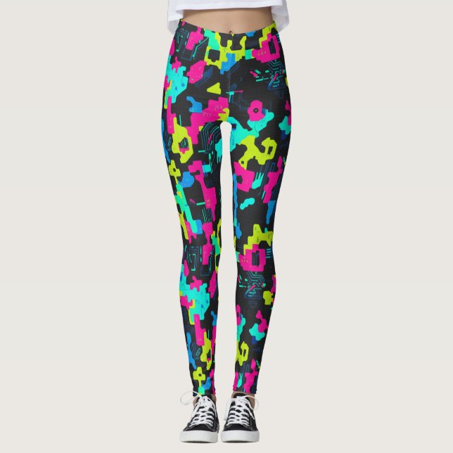 Legging Padrão de Camuflagem Neon (Frente)