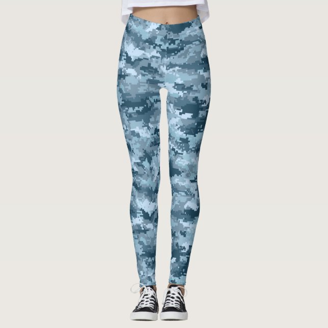 Legging Padrão de camuflagem pixelada militar azul (Frente)