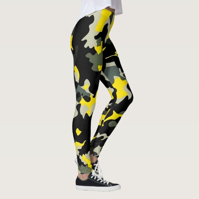 Legging Padrão de Camuflagem Preto e Amarelo (Direita)