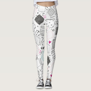 Legging Padrão de caneca desenhada à mão, design sem solda