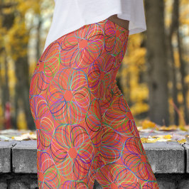 Legging Padrão de Caos Cíclico Laranja Vibrante