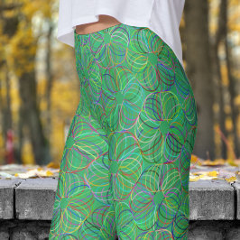 Legging Padrão de Caos Cíclico Verde Vibrante