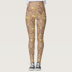 Legging Padrão de Capa de Café Flor de Cerejeira (1)